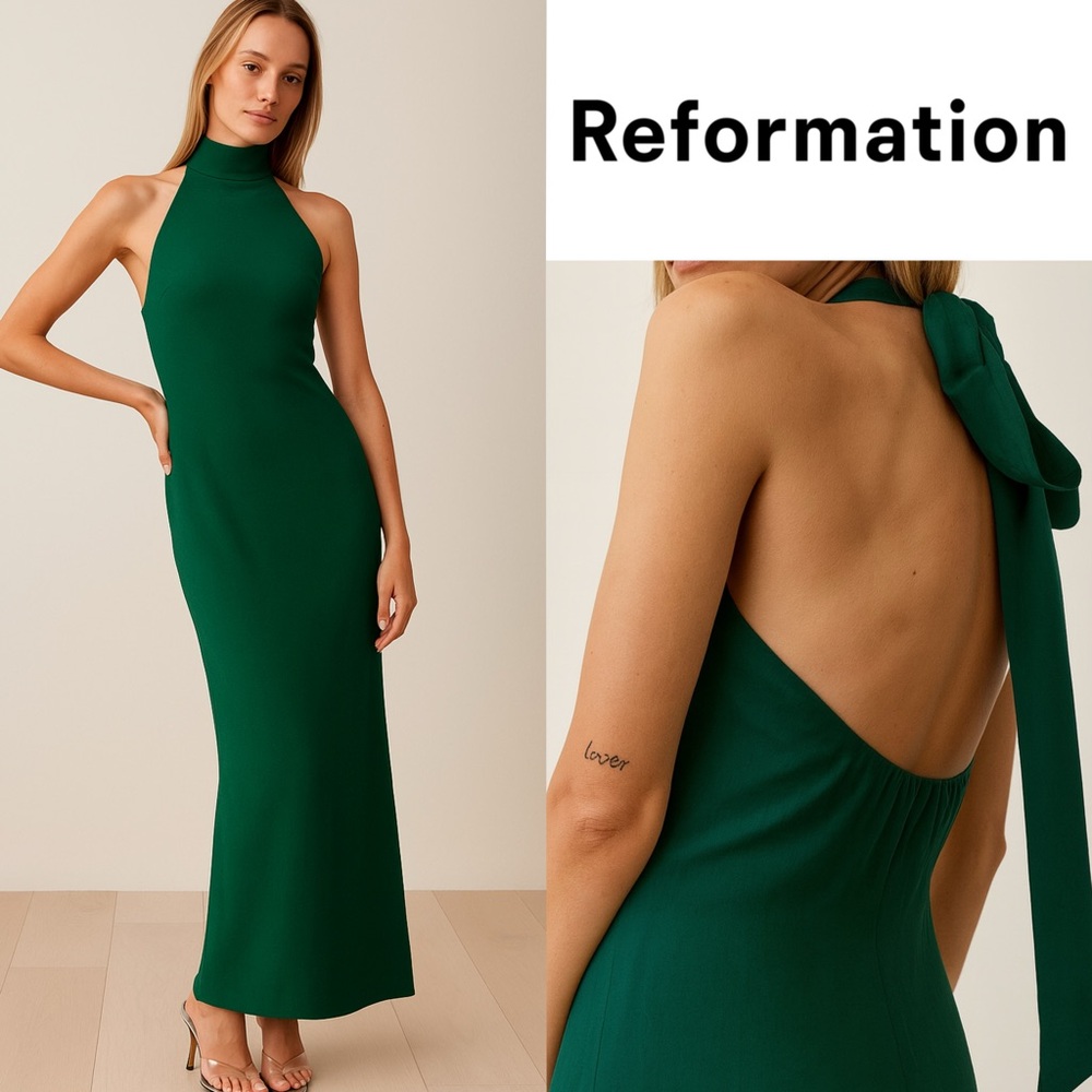 So feminine! Reformation filippa halter midi dress in size 6 beautiful green